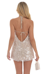 Sequin Halter Shift Dress in Nude