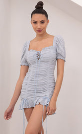 Puff Sleeve Eyelet Dress in Baby Blue