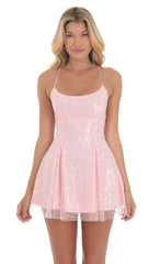 Sequin Beaded Mini Dress in Pink