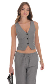 Pinstripe Buttoned Vest in Grey