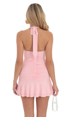 Halter Drop Waist Dress in Pink