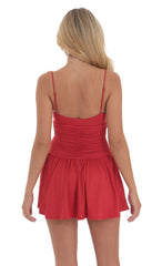 Ruched A-line Dress in Red