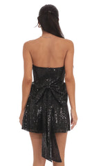 Sequin Back Bow Dress in Black