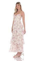 Floral Ruffle A-line Maxi Dress in Cream