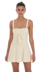 Ribbon Embroidered Trim Dress in Cream
