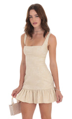 Jacquard Bubble Ruffle Dress in Cream