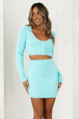 HELLO MOLLY Driving Thru Malibu Knit Crop Top Aqua