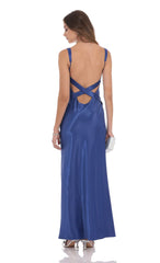 Satin Open Back Maxi Dress in Royal Blue