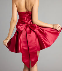 Lille Bow Back Satin Strapless Skater Dress