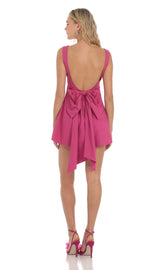 High Neck Back Bow Dress in Magenta
