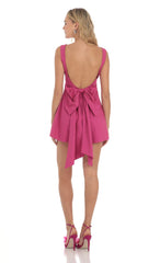 High Neck Back Bow Dress in Magenta
