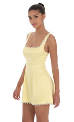 Satin Embroidered Fit and Flare Dress in Yellow