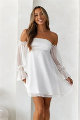 HELLO MOLLY Delicate Soul Off Shoulder Mini Dress Beige
