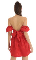 Jacquard Puff Sleeve Baby Doll Dress in Red