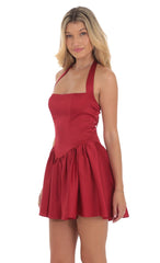 Satin Halter A-line Dress in Red
