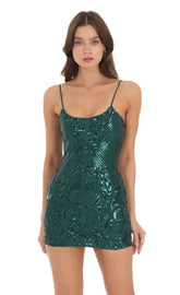 Sequin Bodycon Dress in Green
