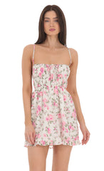 Floral Open Back Dress in White