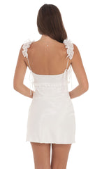 Satin Ruffle Strap Dress in White