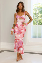 Petal Rush Mesh Maxi Dress Pink