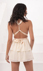 Plunge Neck Satin Ties Dress in Ivory