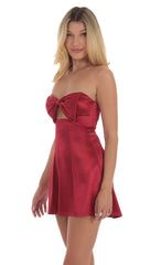 Satin Bow Cutout Strapless Dress in Red