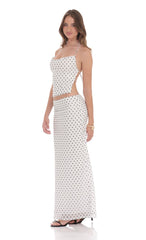 Polka Dot Cowl Neck Two Piece Set in White