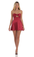 Satin Bow Cutout Strapless Dress in Red