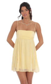 Rhinestone Babydoll Dress in Yellow