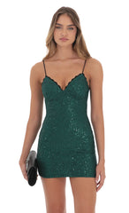 Sequin Lace Trim Dress in Green