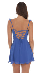 Ruffle Strap A-Line Dress in Blue