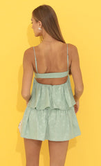 Jacquard Ruffle Dress in Green