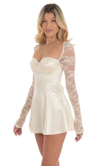 Satin Lace Sleeve Dress in Yellow Cream