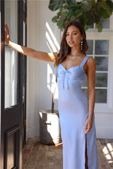 HELLO MOLLY Unknown Beauty Satin Midi Dress Blue