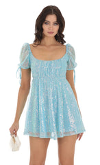 Sequin Baby Doll Dress in Blue