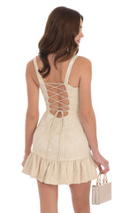 Jacquard Bubble Ruffle Dress in Cream