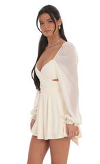 Puff Sleeve Wrap Dress in Cream