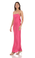 Satin Open Back Maxi Dress in Pink