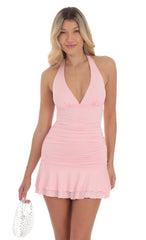 Halter Drop Waist Dress in Pink