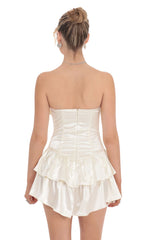 Satin Corset Strapless Dress in Ivory