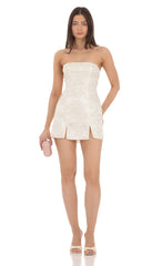 Jacquard Back Bow Strapless Dress in Cream