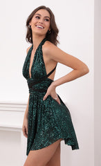 Sequin Halter Dress in Dark Turquoise