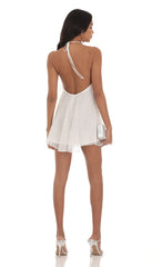 Shimmer Halter Shift Dress in White