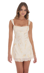 Gold Foil Open Back Dress in Cream