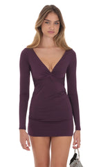 Long Sleeve Twist Dress in Purple