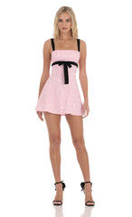 Jacquard Velvet Ribbon Dress in Pink