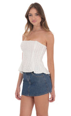 Floral Strapless Peplum Top in White