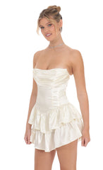 Satin Corset Strapless Dress in Ivory