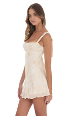 Gold Foil Open Back Dress in Cream