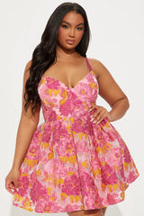 Flower Bed Floral Mini Dress - Pink