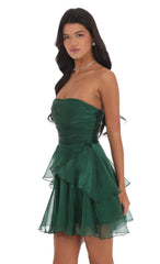 Petal Ruffle Strapless Dress in Green
